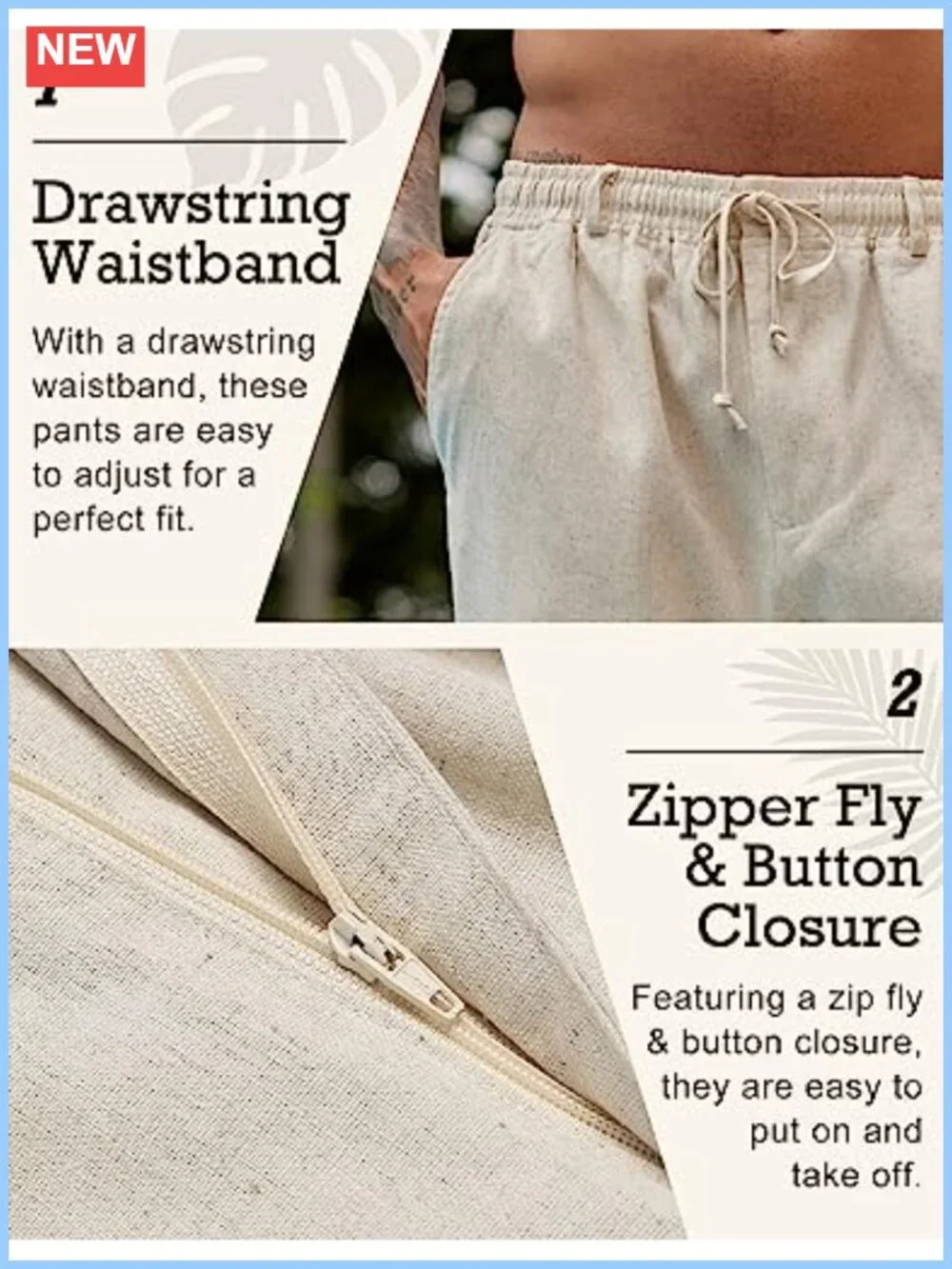 Men's Linen Pants Drawstring Lightweight Casual Beach Summer Straight Leg